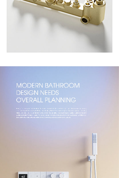 Intelligent digital display luxury white brass shower system with hidden design Dual control of hot &amp; cold Wall mounted faucet