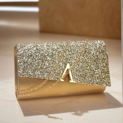 V Design Metal Chain Glamorous Design Evening Bags Envelope Shaped Sequins Handbags For Prom Dinner Wedding Banquet Purse