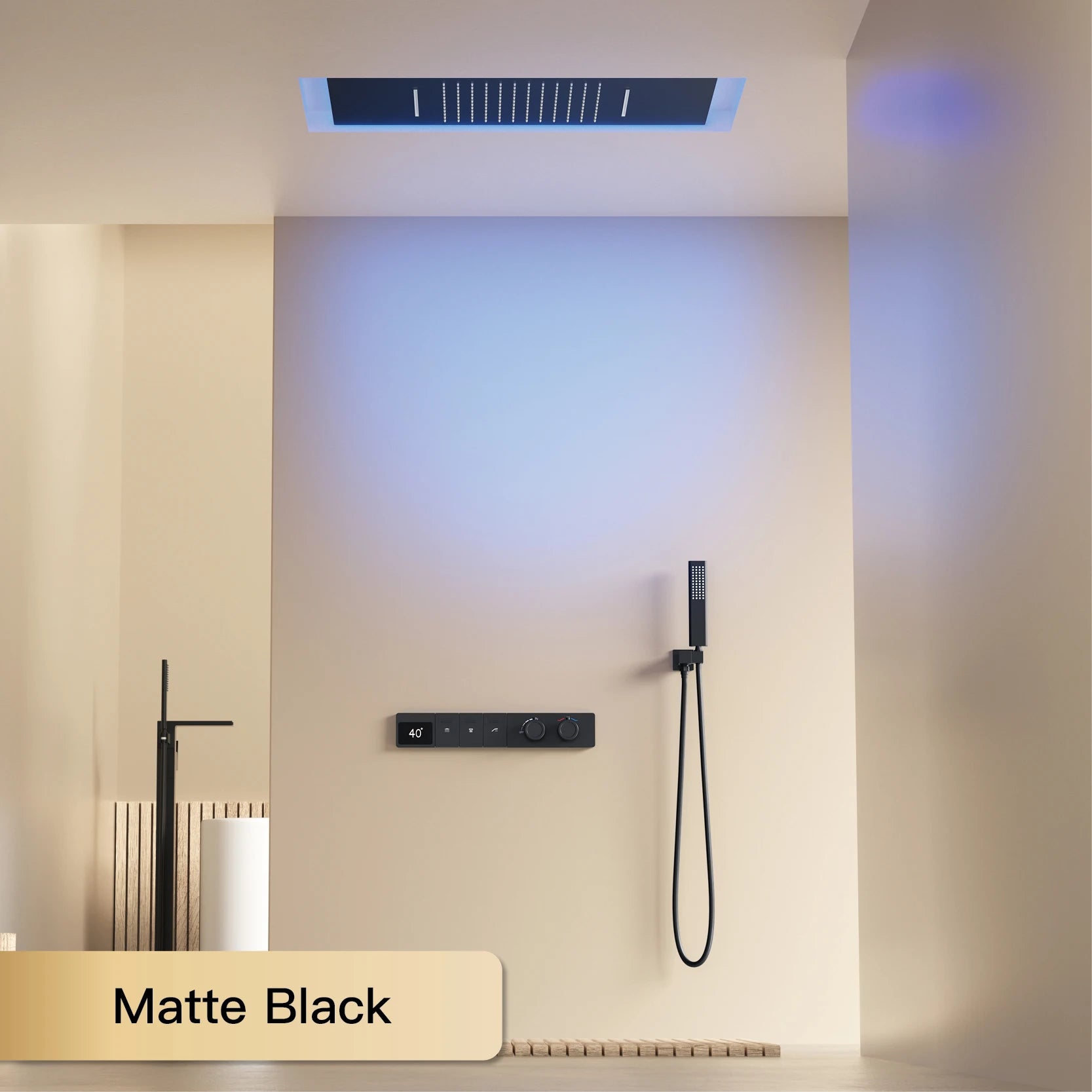 Intelligent digital display luxury white brass shower system with hidden design Dual control of hot &amp; cold Wall mounted faucet