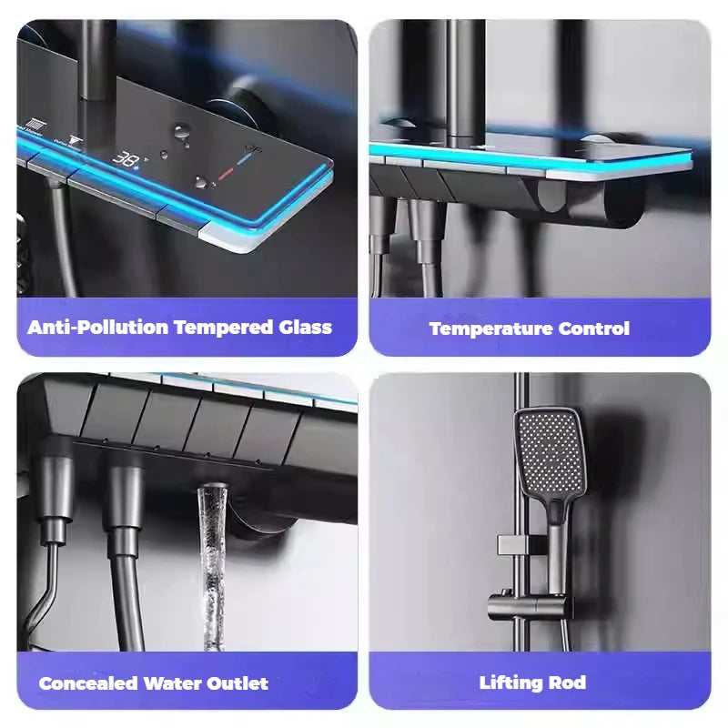 New Shower Set Four-Function Smart Digital Display Shower System Rainfall Pressurized Wall-mounted Piano Key Shower Faucet Set