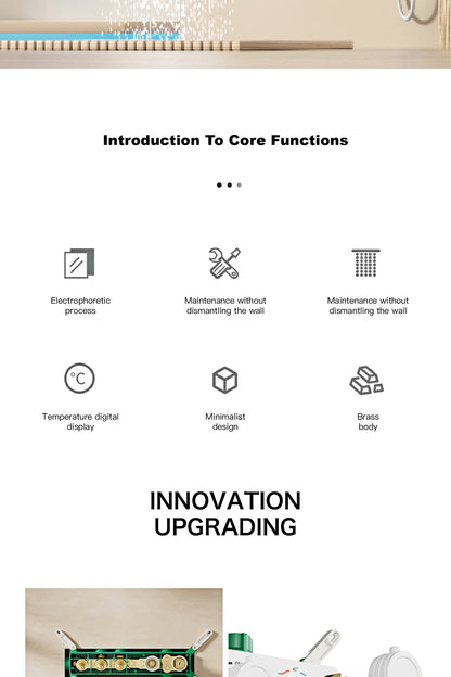 Intelligent digital display luxury white brass shower system with hidden design Dual control of hot &amp; cold Wall mounted faucet