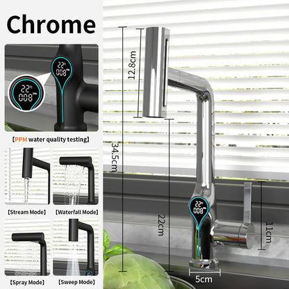Waterfall Temperature Digital Display Basin Faucet Lift Up Down Stream Sprayer Hot Cold Water Sink Mixer Wash Tap For Bathroom