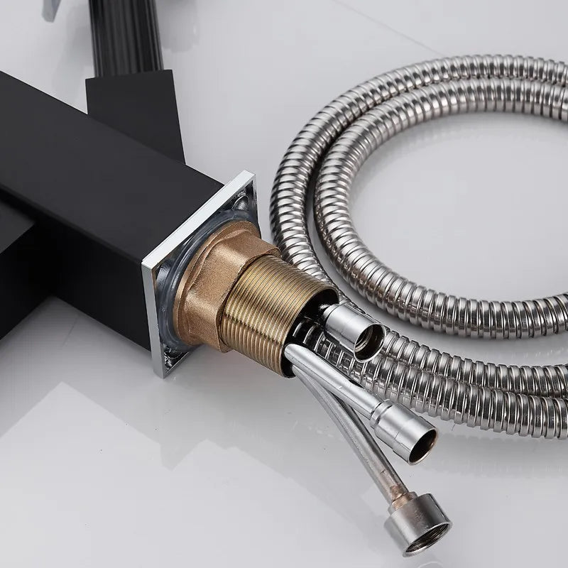 kitchen Sink Faucet Black Deck Mounted Flexible Pull Out Mixer Tap Hot Cold Kitchen Faucet Spring Spout Chrome Silver Faucet