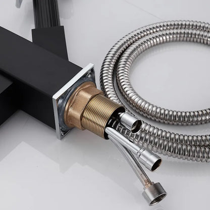 kitchen Sink Faucet Black Deck Mounted Flexible Pull Out Mixer Tap Hot Cold Kitchen Faucet Spring Spout Chrome Silver Faucet