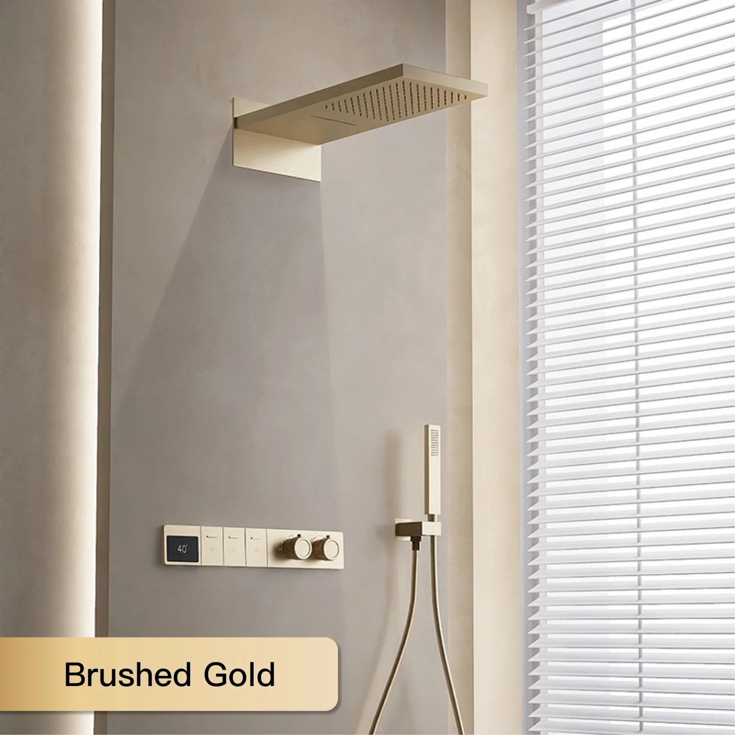 Intelligent digital display luxury white brass shower system with hidden design Dual control of hot &amp; cold Wall mounted faucet