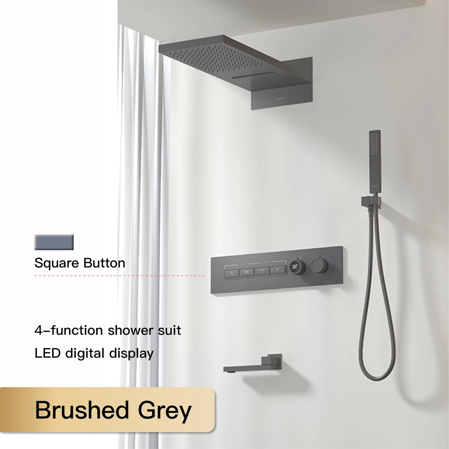 Luxury  black brass shower system wall-mounted LED digital display design Cold &amp; hot dual-control 4-function ceiling shower Tap