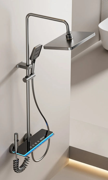 Grey Four Mode Shower System Intelligent Digital Bathroom Shower Faucet Set Temperature Display Rainlfall Bathroom Shower Set
