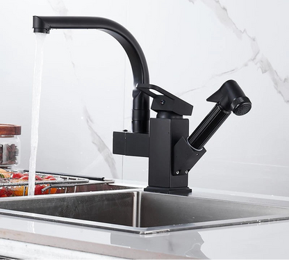 kitchen Sink Faucet Black Deck Mounted Flexible Pull Out Mixer Tap Hot Cold Kitchen Faucet Spring Spout Chrome Silver Faucet