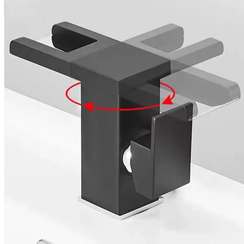 Luxury LED Black Basin Faucet Tall And Short Tap Bathroom Single Handle Cold and Hot Water Flow Produces Electricity