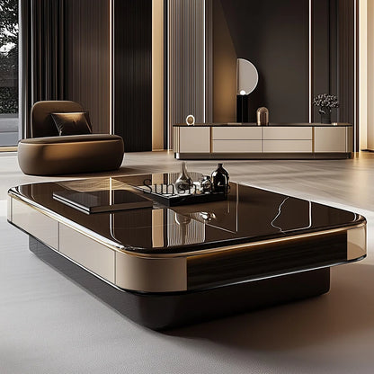 Modern Minimalist Home Slate Microcrystalline Stone Black Glass Table 1.5 Extended