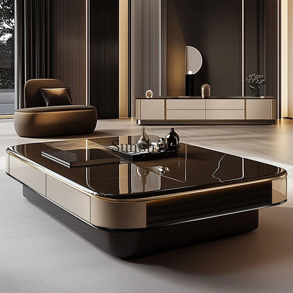 Modern Minimalist Home Slate Microcrystalline Stone Black Glass Table 1.5 Extended