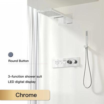 Luxury  black brass shower system wall-mounted LED digital display design Cold &amp; hot dual-control 4-function ceiling shower Tap