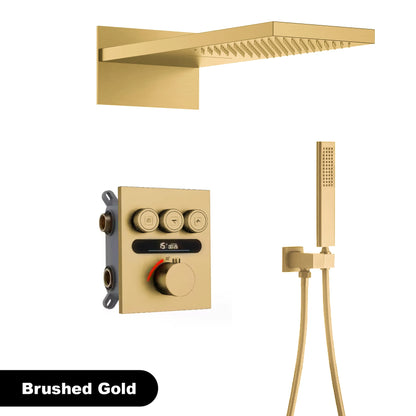 Luxury  gold LED digital display constant temperature shower system with hot&amp;cold water ceiling embedded bath Mixer