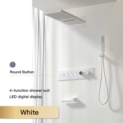 Luxury  black brass shower system wall-mounted LED digital display design Cold &amp; hot dual-control 4-function ceiling shower Tap