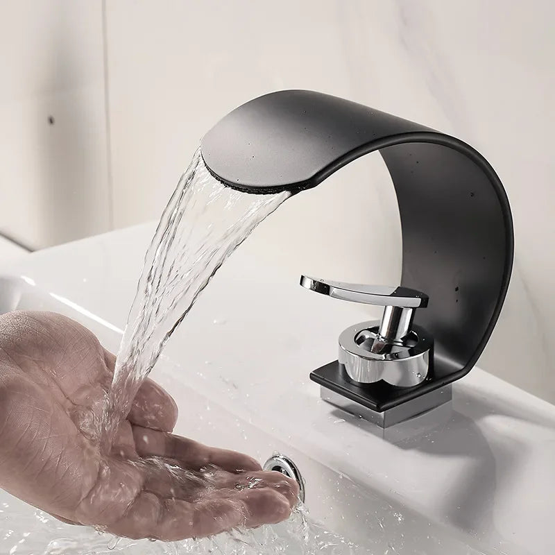 GEGVE Waterfall Washbasin Faucets Mixer Tap Sink Hot&amp;cold Water Hydrant Iron To Sink A Bathtub Bathroom Sink tap tap Black White