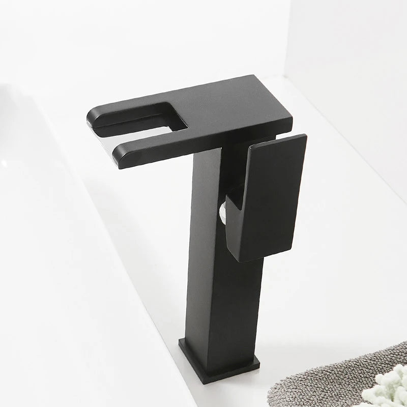 Luxury LED Black Basin Faucet Tall And Short Tap Bathroom Single Handle Cold and Hot Water Flow Produces Electricity