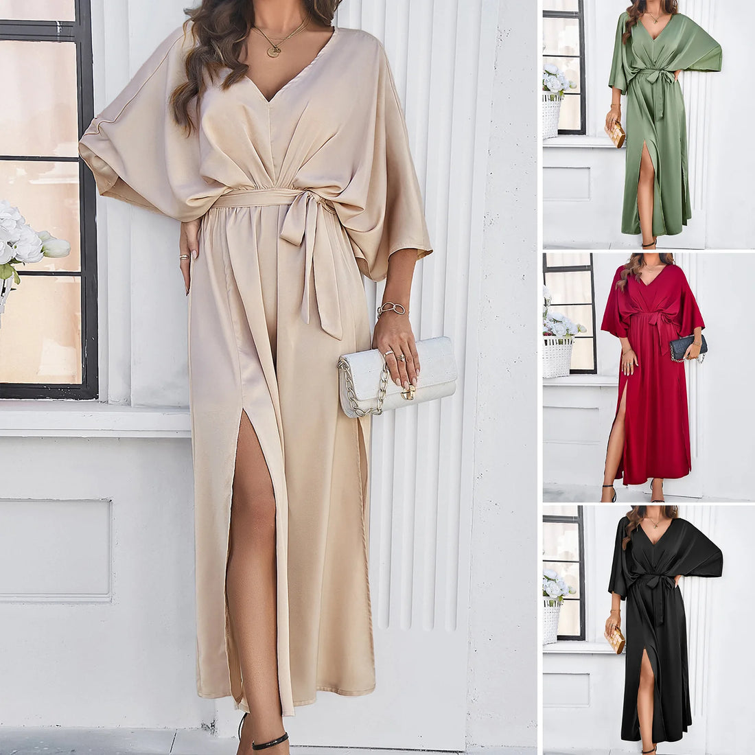 2025 Dress Women Female Clothing Fashion Elegant Evening Party Dresses High Waist V-Neck Loose Dresses