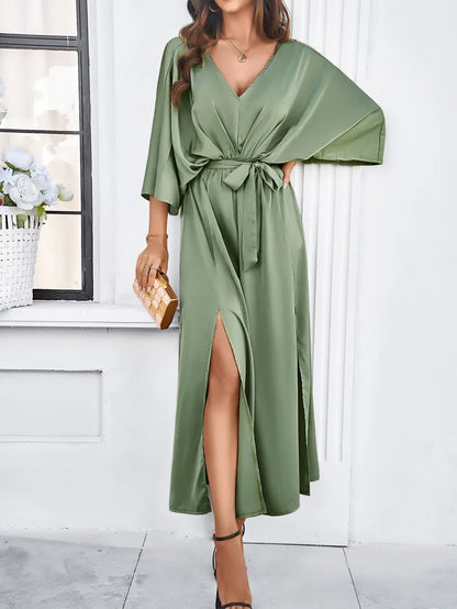 2025 Dress Women Female Clothing Fashion Elegant Evening Party Dresses High Waist V-Neck Loose Dresses