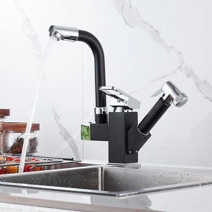 kitchen Sink Faucet Black Deck Mounted Flexible Pull Out Mixer Tap Hot Cold Kitchen Faucet Spring Spout Chrome Silver Faucet