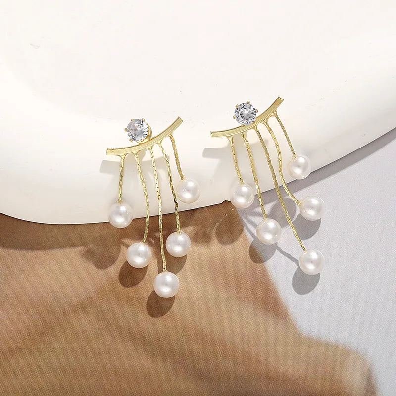 925 Silver Needle Korean Fashion Pearl Tassel Earrings For Women Jewelry 2025 Trending New Luxury Women&