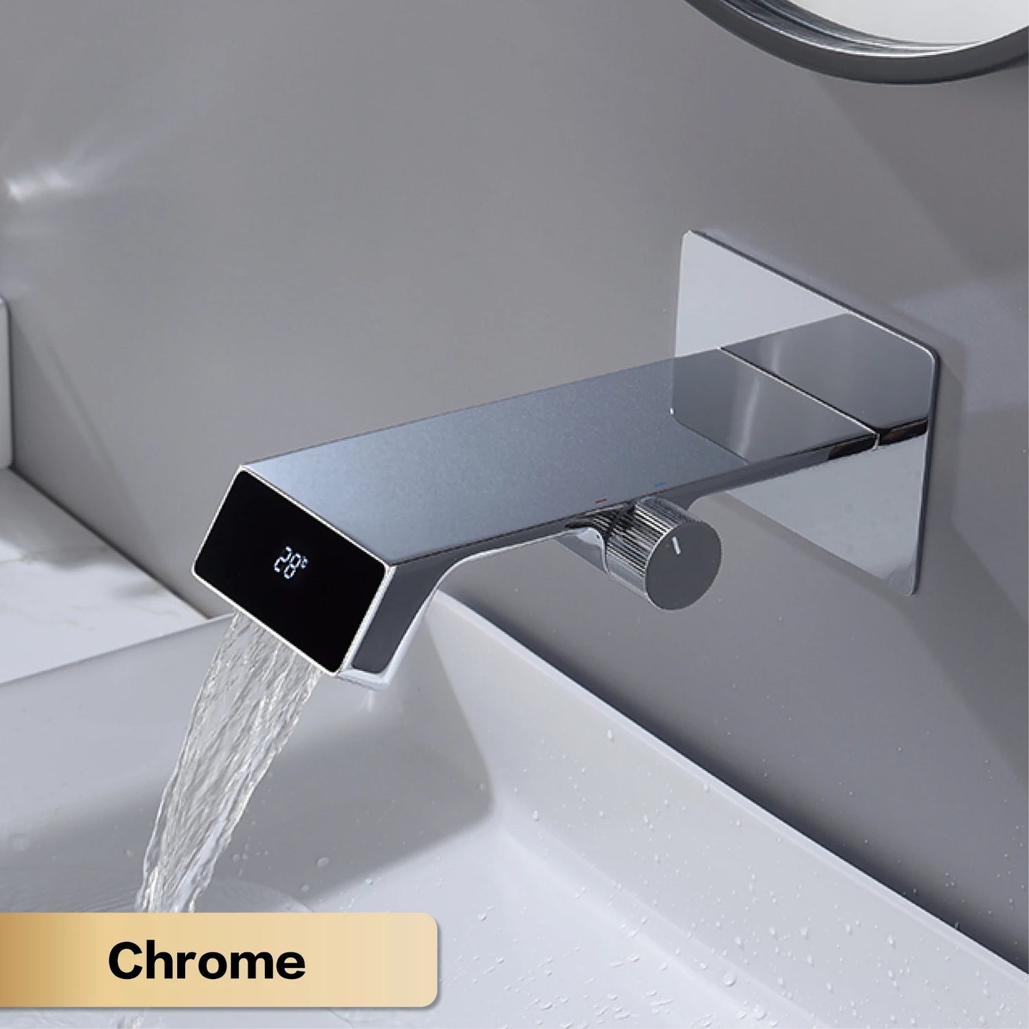 Luxury gun gray brass bathroom faucet LED digital display design, hot and cold water in wall type single handle basin faucet