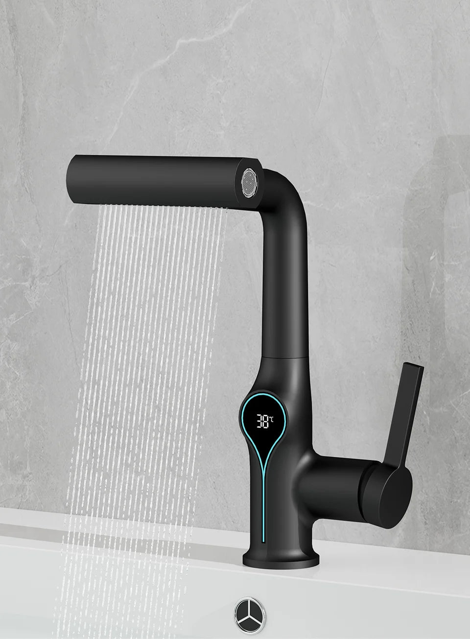 Waterfall Temperature Digital Display Basin Faucet Lift Up Down Stream Sprayer Hot Cold Water Sink Mixer Wash Tap For Bathroom