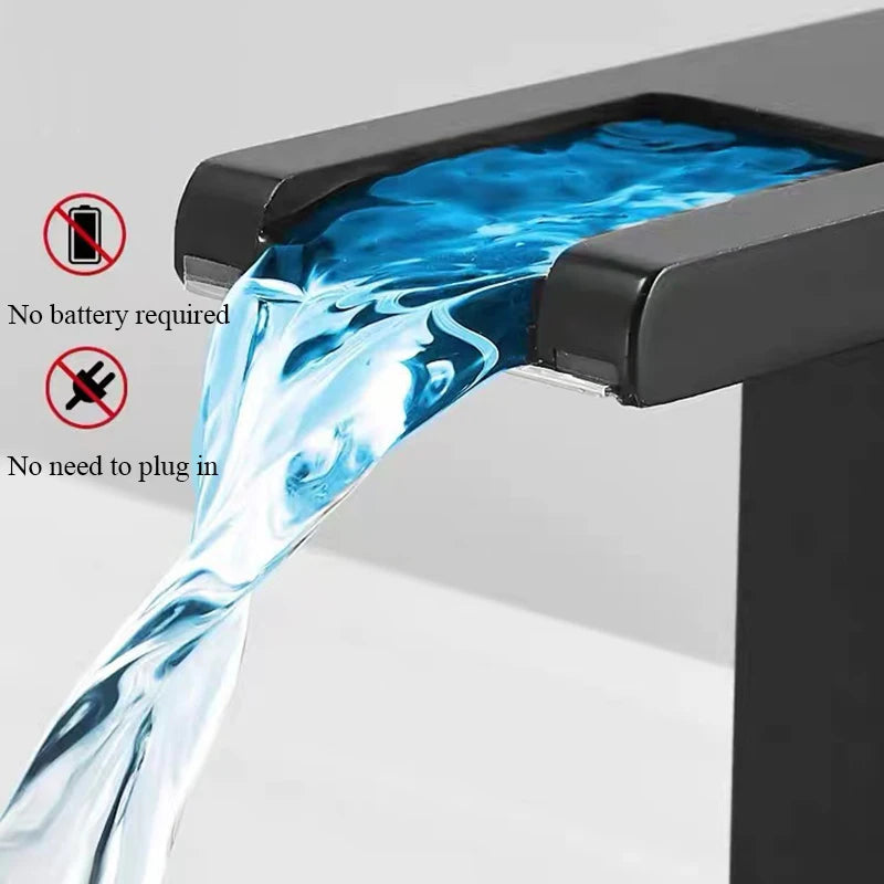 Luxury LED Black Basin Faucet Tall And Short Tap Bathroom Single Handle Cold and Hot Water Flow Produces Electricity