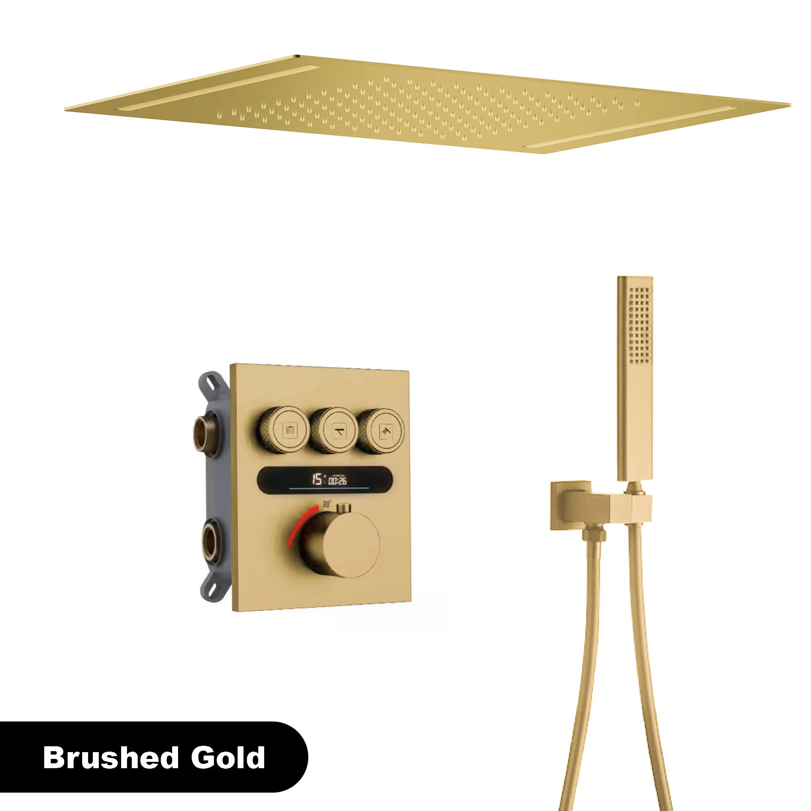 Luxury  gold LED digital display constant temperature shower system with hot&amp;cold water ceiling embedded bath Mixer