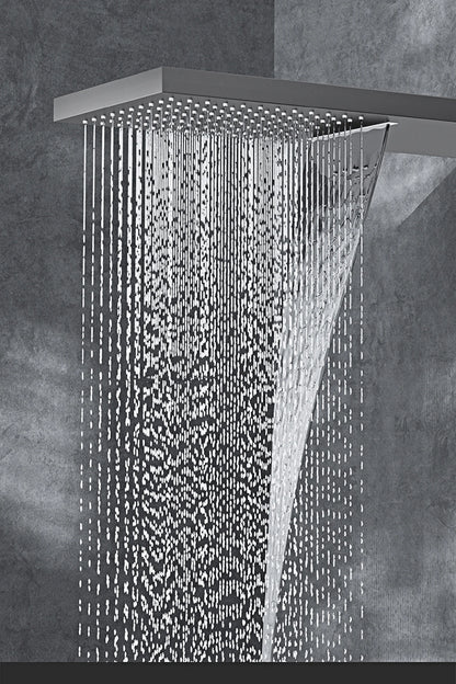 Luxury  black brass shower system wall-mounted LED digital display design Cold &amp; hot dual-control 4-function ceiling shower Tap