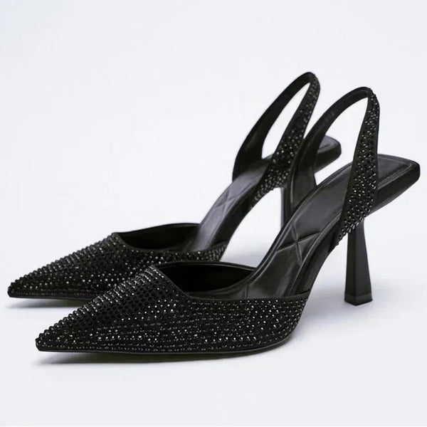2025 Summer New Brand Women Sandals Fashion Crystal Buckle Slingback High Heels Party Elegant Gold Woman Shoes Sexy Pumps