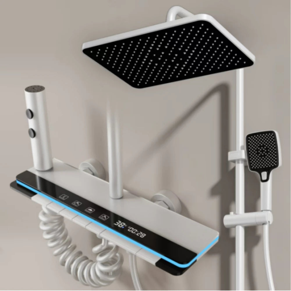 New Shower Set Four-Function Smart Digital Display Shower System Rainfall Pressurized Wall-mounted Piano Key Shower Faucet Set
