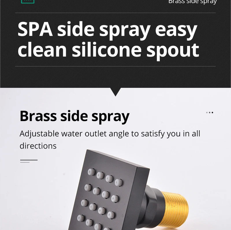 Luxury 16/20 Inch 400/500mm Rainfall Mist Spray LED Shower Head Set Constant Temperature Valve Mixer With Side Massage Jets