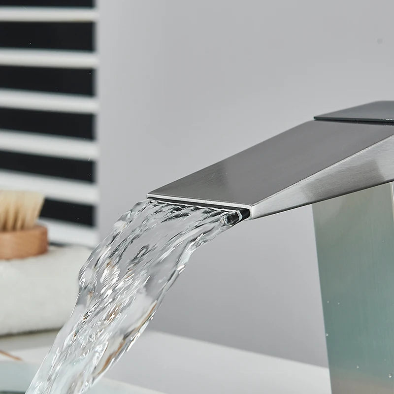 Smart Digital Display Basin Sink Faucet Hot Cold Water Temperature LED  Washbasin Waterfall Taps Bathroom Deck Mixers