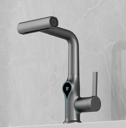 Waterfall Temperature Digital Display Basin Faucet Lift Up Down Stream Sprayer Hot Cold Water Sink Mixer Wash Tap For Bathroom