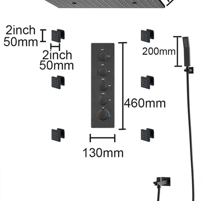 Luxury 16/20 Inch 400/500mm Rainfall Mist Spray LED Shower Head Set Constant Temperature Valve Mixer With Side Massage Jets