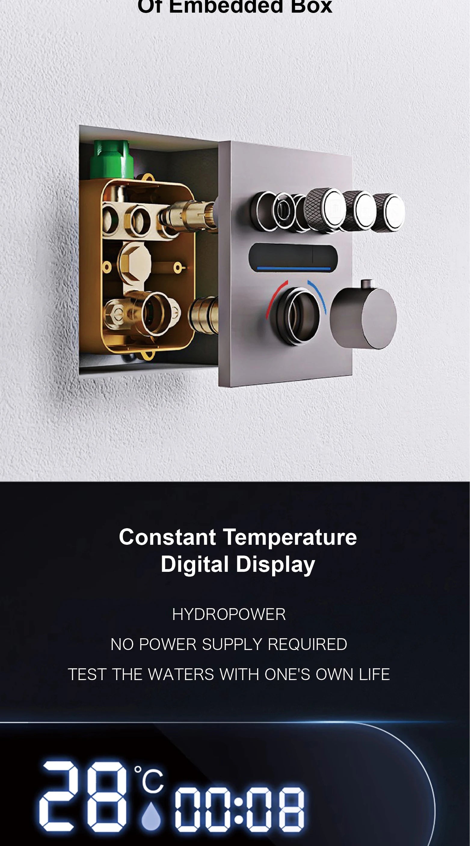 Luxury  gold LED digital display constant temperature shower system with hot&amp;cold water ceiling embedded bath Mixer