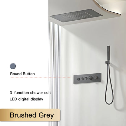 Luxury  black brass shower system wall-mounted LED digital display design Cold &amp; hot dual-control 4-function ceiling shower Tap
