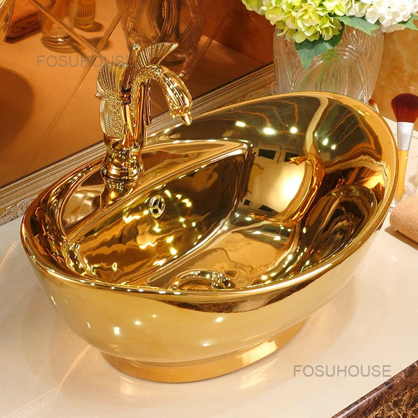 Gold Bathroom Sinks Ceramic Bathroom Sinks Art European Toilet Basin Wash Basin Modern Washing Hand Basin