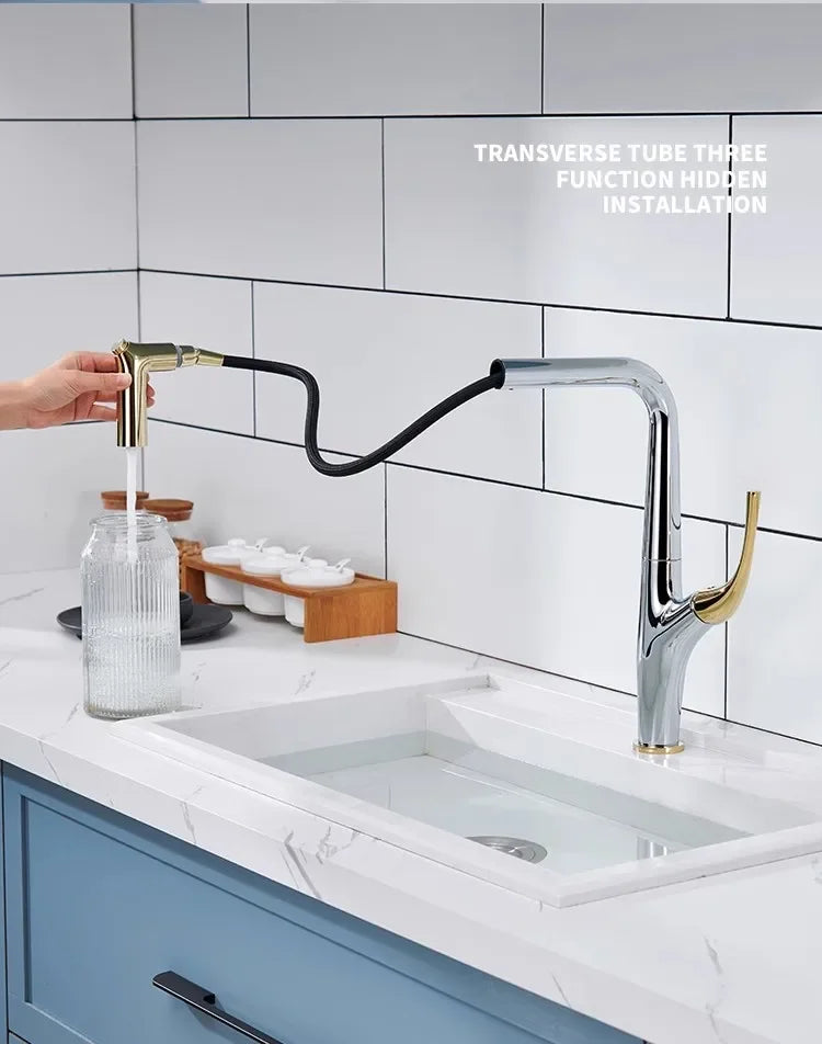 Pull Out Water Filter Tap Brass Crane For Deck Mounted Black  Sink Mixer 3 Way Kitchen Faucet