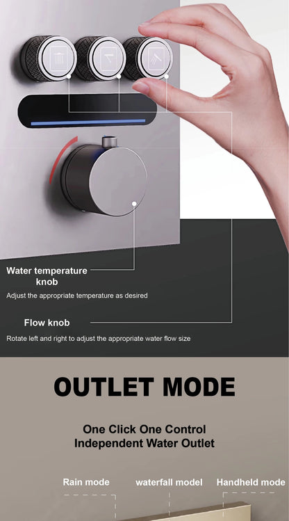 Luxury  gold LED digital display constant temperature shower system with hot&amp;cold water ceiling embedded bath Mixer
