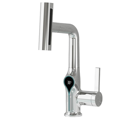 Waterfall Temperature Digital Display Basin Faucet Lift Up Down Stream Sprayer Hot Cold Water Sink Mixer Wash Tap For Bathroom