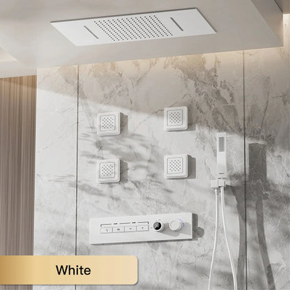 Luxury gun gray brass shower system with ceiling design Hidden LED digital display Dual control of Hot &amp; Cold  bathroom Faucet