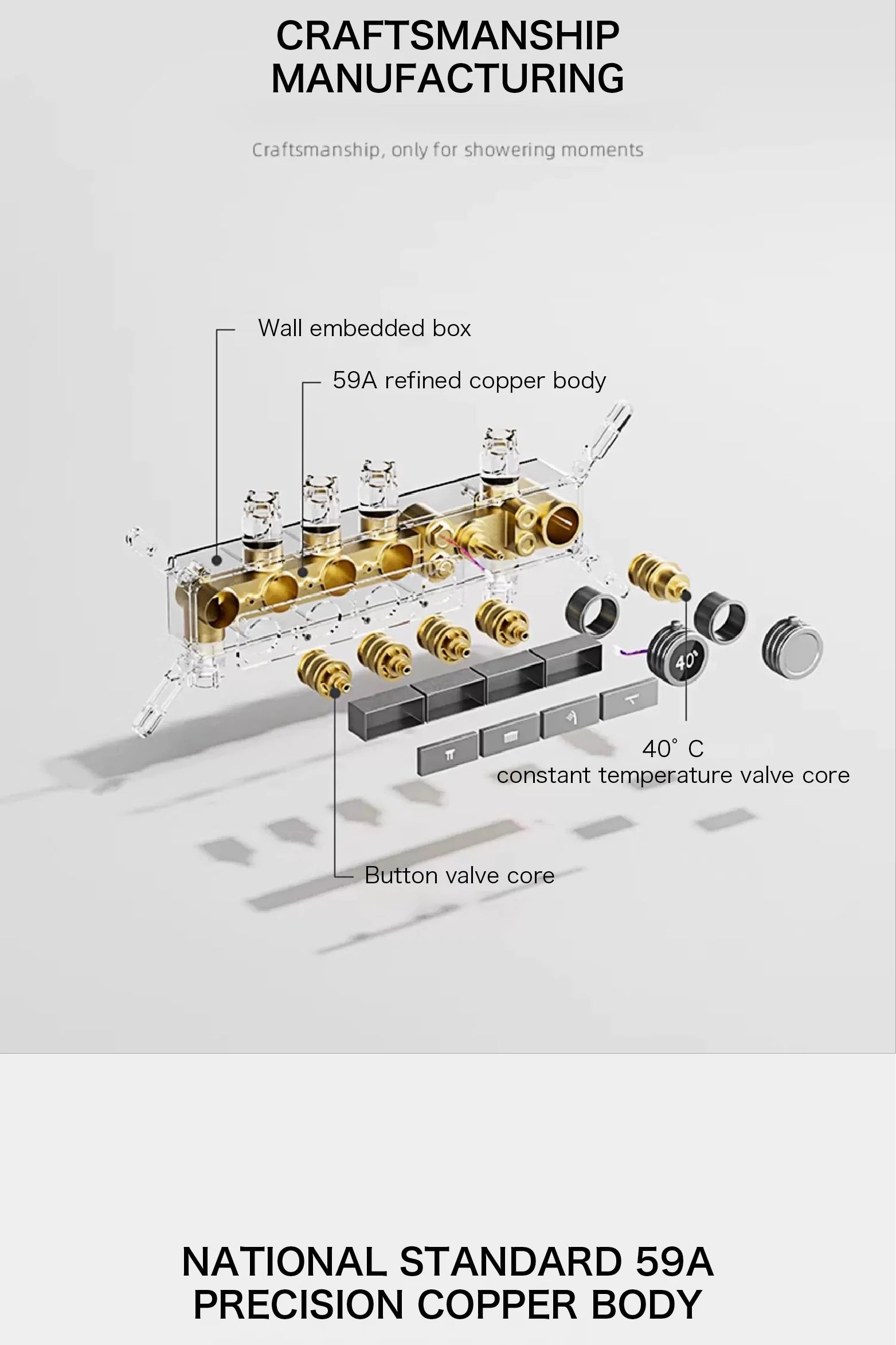Luxury gun gray brass shower system with ceiling design Hidden LED digital display Dual control of Hot &amp; Cold  bathroom Faucet