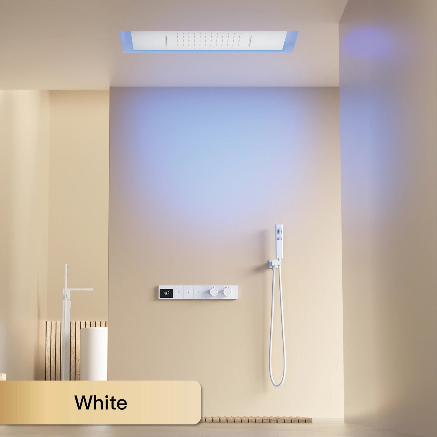 Intelligent digital display luxury white brass shower system with hidden design Dual control of hot &amp; cold Wall mounted faucet