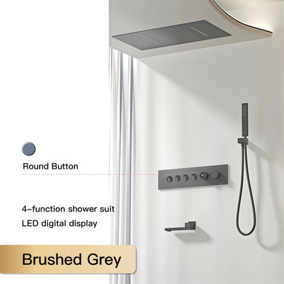 Luxury  black brass shower system wall-mounted LED digital display design Cold &amp; hot dual-control 4-function ceiling shower Tap