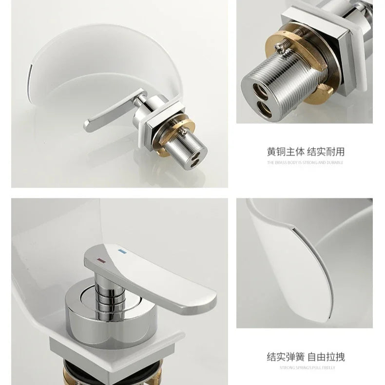 GEGVE Waterfall Washbasin Faucets Mixer Tap Sink Hot&amp;cold Water Hydrant Iron To Sink A Bathtub Bathroom Sink tap tap Black White