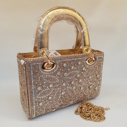 Hot Popular Women Rhinestone Evening Bag New Fashion Handbag Clutch Embellished Long Chain Bag Casual Bag F5-405-1