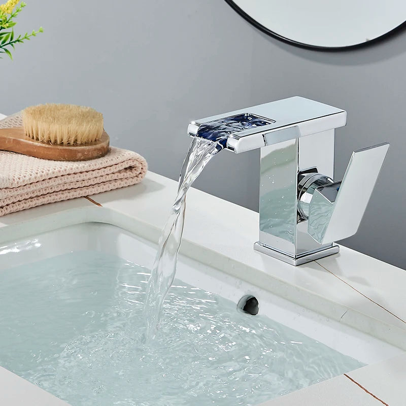 Luxury LED Black Basin Faucet Tall And Short Tap Bathroom Single Handle Cold and Hot Water Flow Produces Electricity