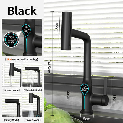 Waterfall Temperature Digital Display Basin Faucet Lift Up Down Stream Sprayer Hot Cold Water Sink Mixer Wash Tap For Bathroom
