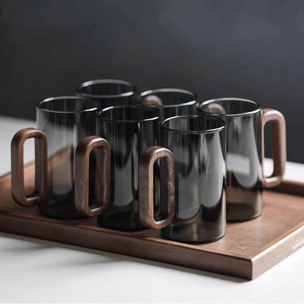 2/4/6pcs Glass Mug With Wooden Handle Heat-resistant Teacup Set Transparent Breakfast Milk Juice Cup Home Party Drinkware